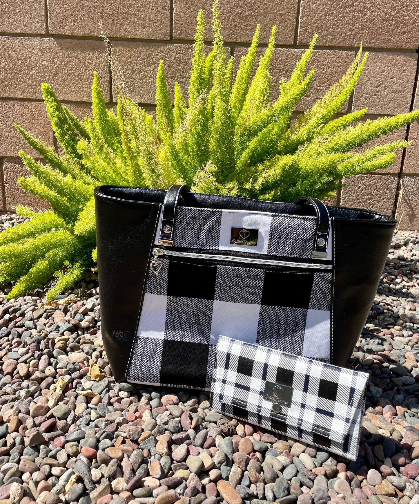 Everyday Tote Bag/Black and White Checker Plaid