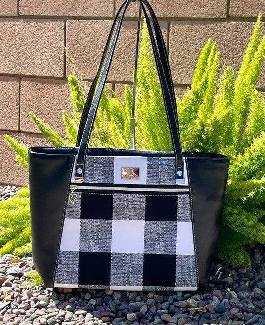 Everyday Tote Bag/Black and White Checker Plaid