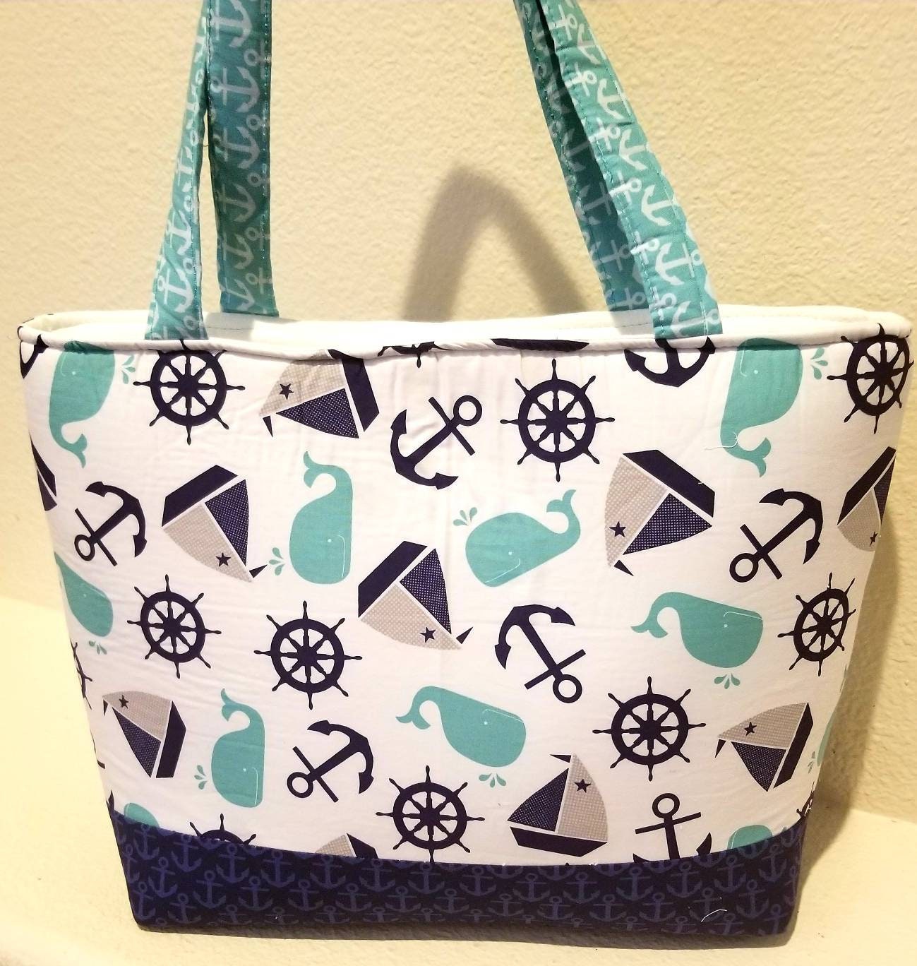 Ships Ahoy Navy, Teal, White Diaper Bag, Tote Bag