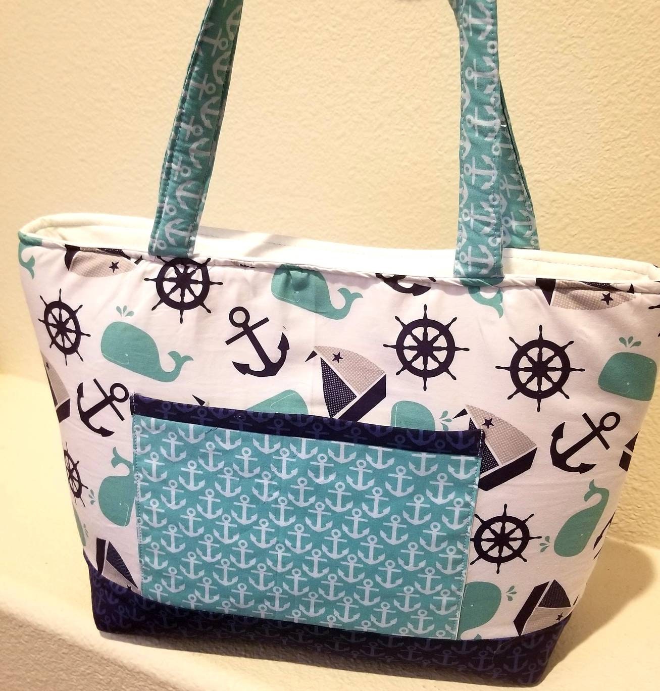 Ships Ahoy Navy, Teal, White Diaper Bag, Tote Bag