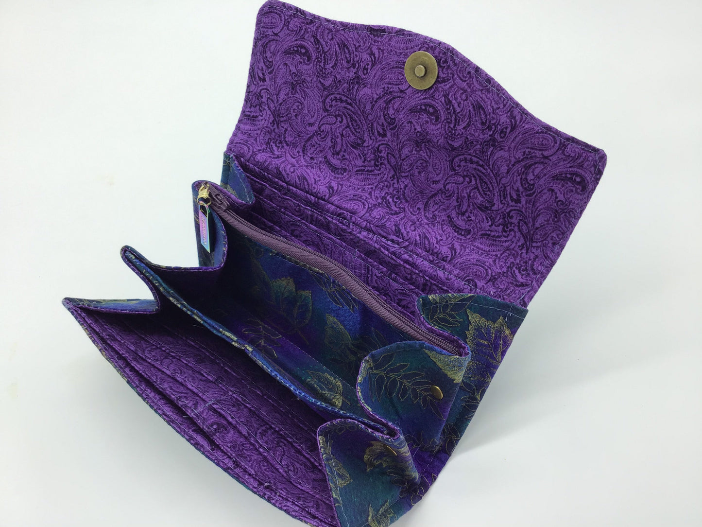 Women’s Wallet Blue/Purple/Gold Leaf Design Necessary Clutch Wallet