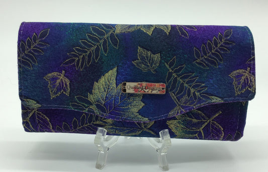 Women’s Wallet Blue/Purple/Gold Leaf Design Necessary Clutch Wallet