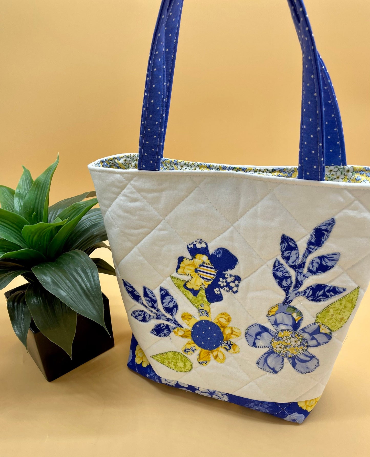 Handmade Quilted Floral Appliqué Tote