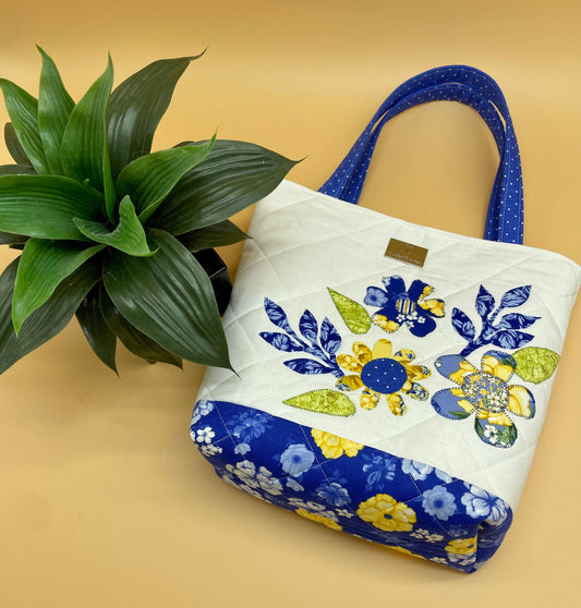 Handmade Quilted Floral Appliqué Tote