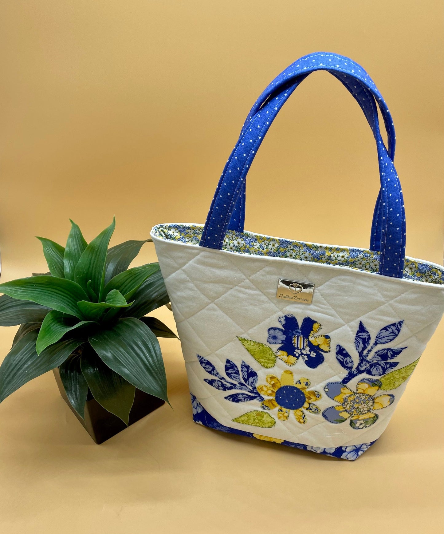 Handmade Quilted Floral Appliqué Tote