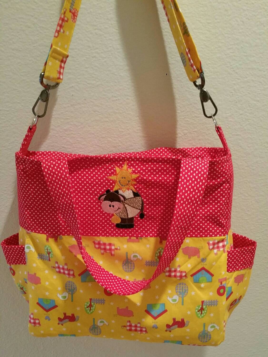 SALE:Fun on the Farm Diaper Bag/Tote with embroidered cow